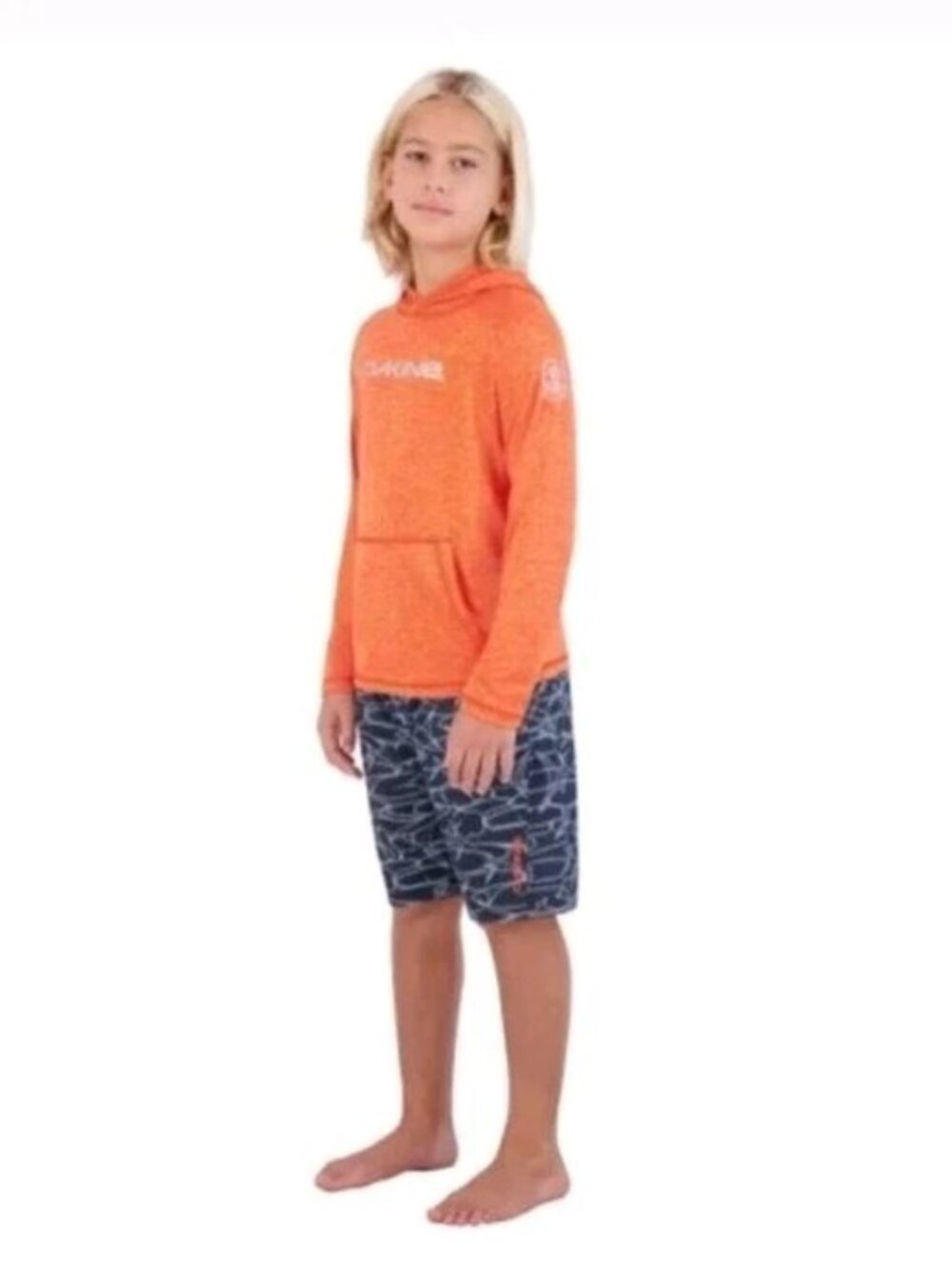 Dakine Swim Boy 2-piece Swim Set Rash Guard UPF 30+ Quick Dry Orange Shark Hoode